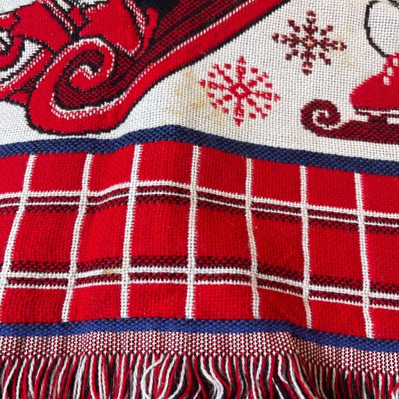 Vintage 80s 90s Christmas Blanket Fringe Edges Bears Penguins Holiday 56x44 - Picture 5 of 5